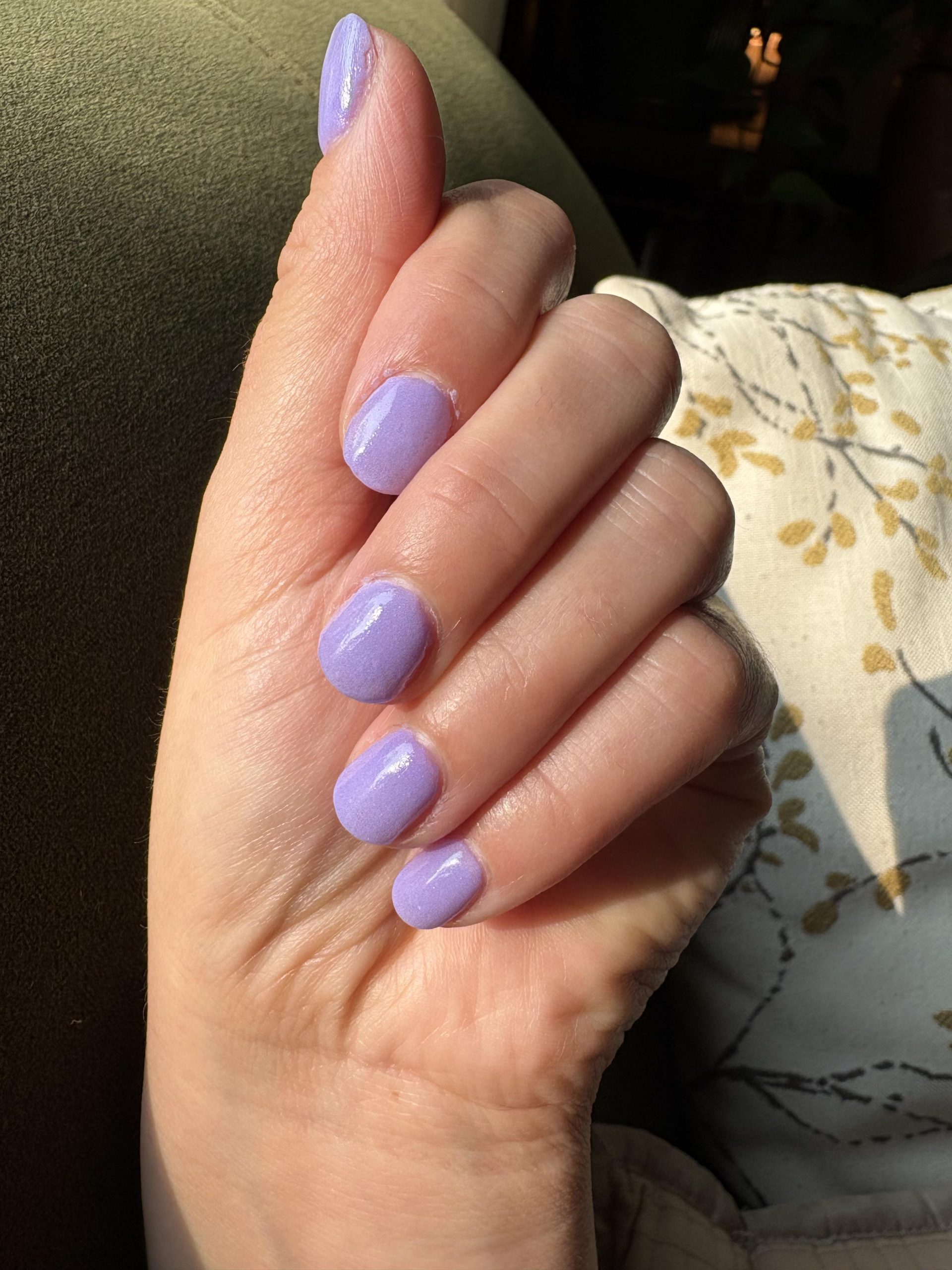 Shimmery Light Purple Short Oval Nails — Winter Dip Powder Nails