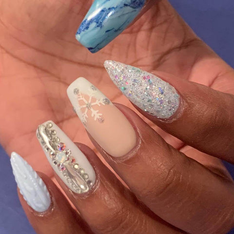 Long Coffin Mixed Texture Nails Long Coffin Mixed Texture Nails โ Winter Wonderland Nails