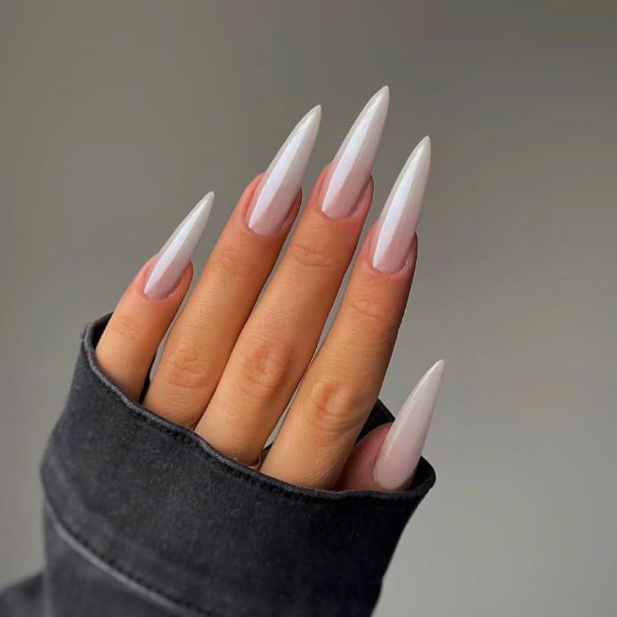 Ethereal Pearlescent Pink Stiletto Ethereal Pearlescent Pink Stiletto β Long Winter Nails