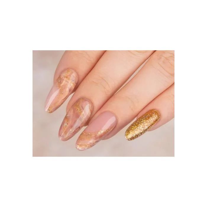 Nude Pink Marble with Gold Glitter — Winter Marble Nails