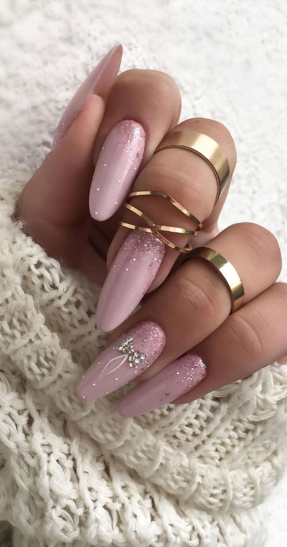 Long Stiletto Floral Glitter Gradient Long Stiletto Floral Glitter Gradient β Winter Pink Nails