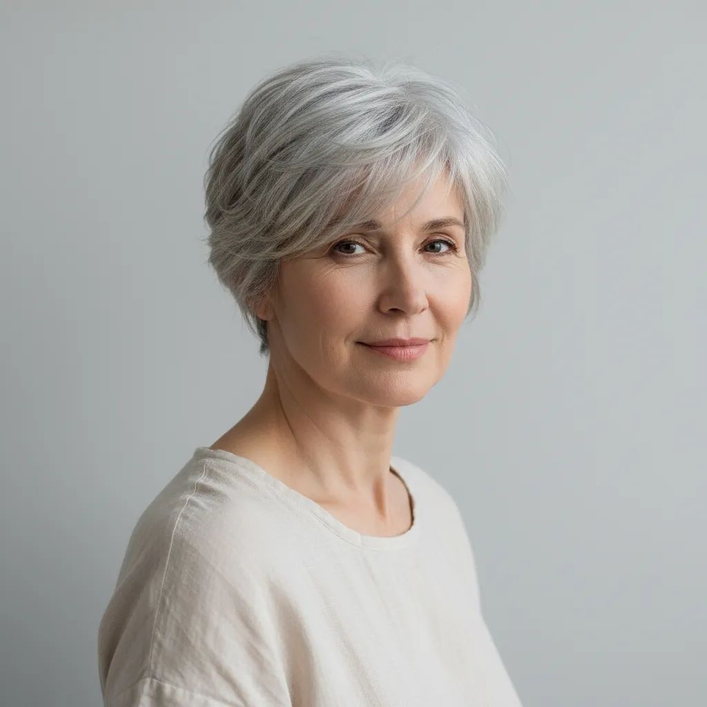 Pixie With Wispy Back-Swept Bangs — Winter Haircuts for Women Over 60