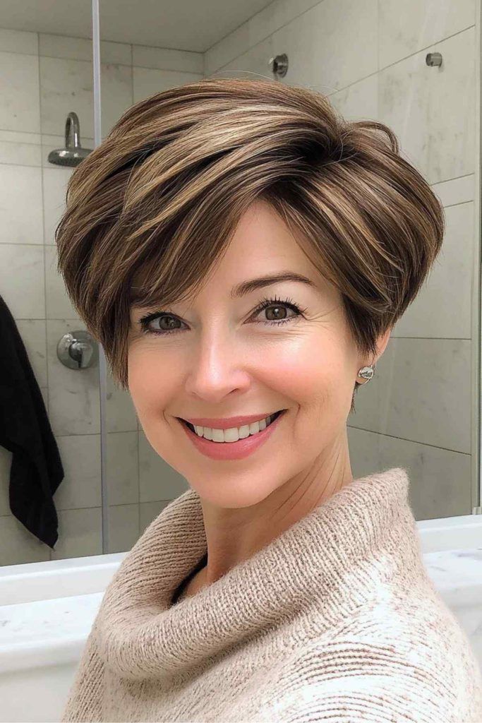 Textured Pixie Medium Brown Blonde Textured Pixie Medium Brown Blonde β Winter Hair Colors for Women Over 40
