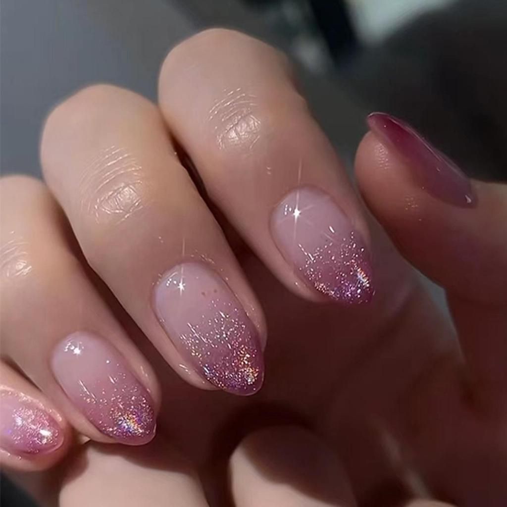 Sparkling Pink Purple Glitter Gradient Nails Sparkling Pink Purple Glitter Gradient Nails โ Winter Nail Colors for Women Over 40