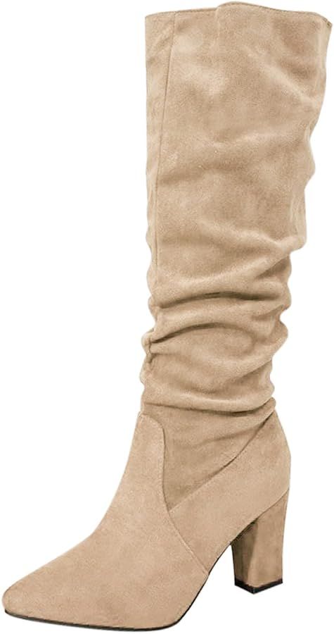 Versatile Beige Suede Slouchy Boots Versatile Beige Suede Slouchy Boots β Knee High Boots Outfits