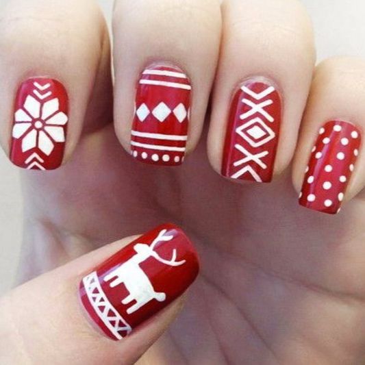 Red Hand-Painted Winter Motifs Short Square Nails Red Hand-Painted Winter Motifs Short Square Nails β Winter Work Nails