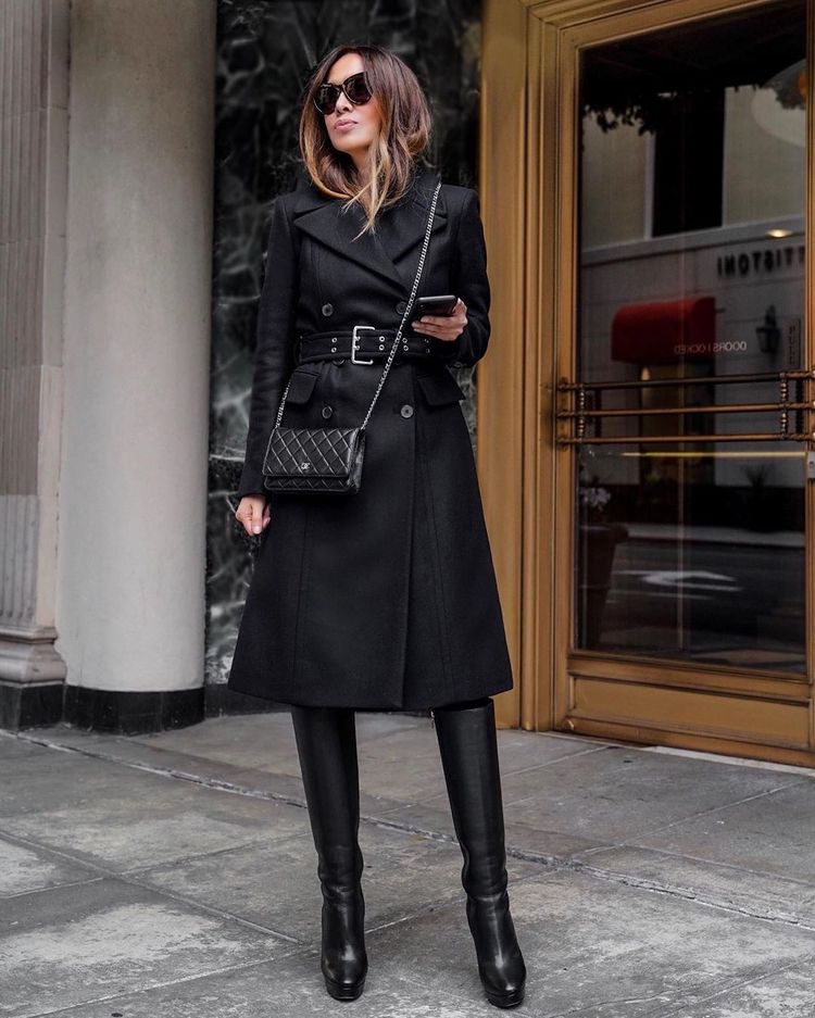 Chic Black Car Coat and Boots Ensemble Chic Black Car Coat and Boots Ensemble โ Car Coat Outfits