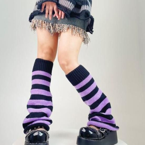 Purple and Black Striped Leg Warmers for a Fashion Statement — Leg Warmers Outfits