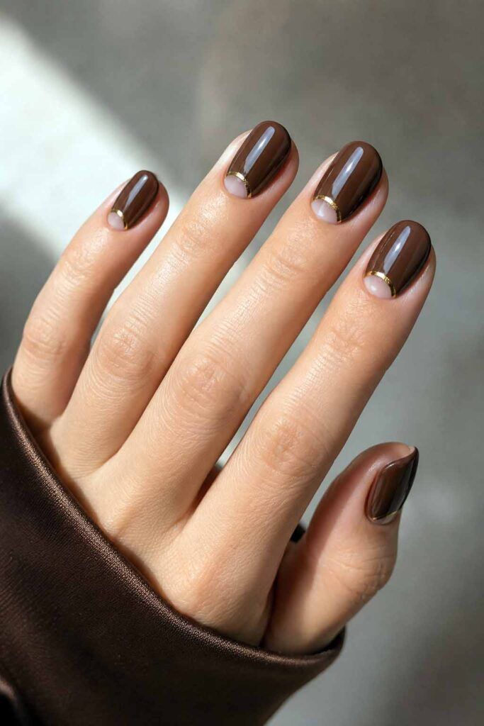 Espresso Gold Accent Half Moon Nails Espresso Gold Accent Half Moon Nails β Mocha Nails