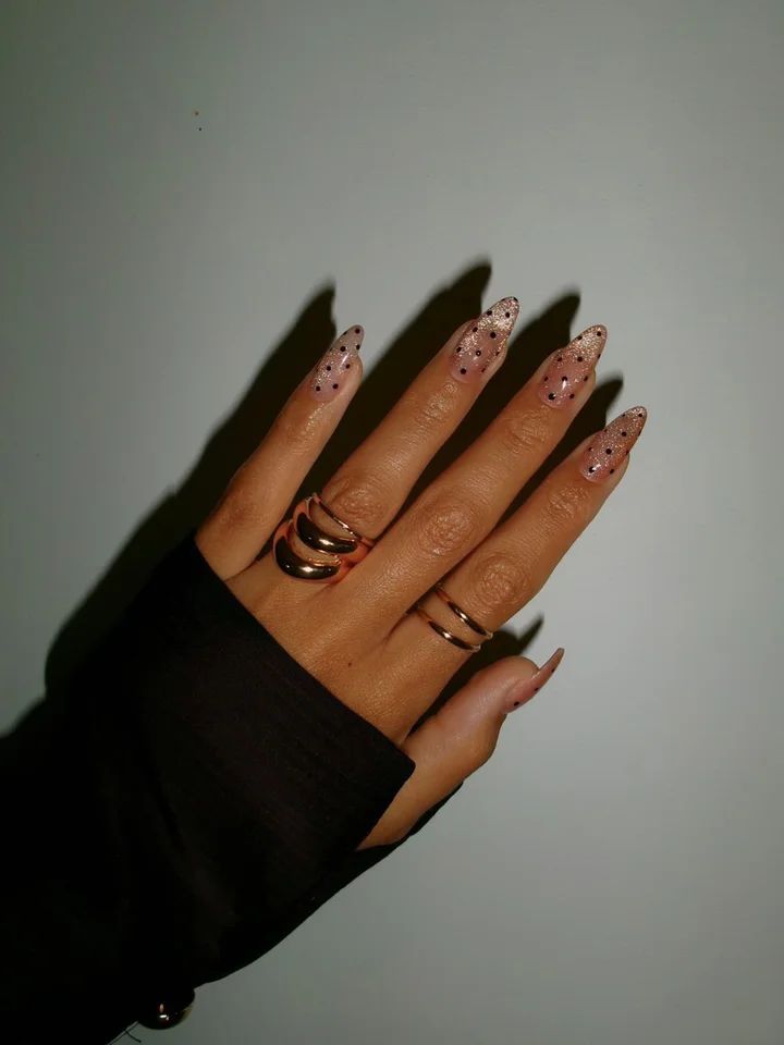 Sheer Nude with Scattered Black Dots — Winter Nude Nails