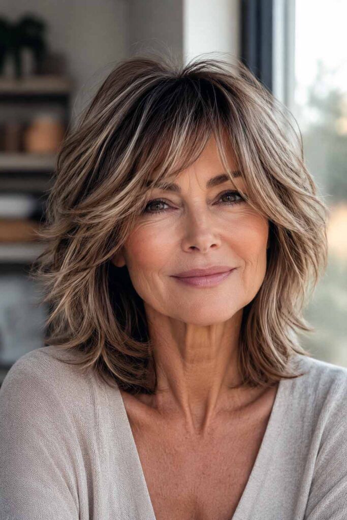 Layered Shag with Curtain Bangs — Winter Haircuts for Women Over 50