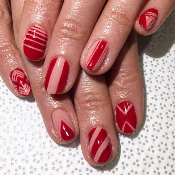 Red Pale Pink Geometric Nails Red Pale Pink Geometric Nails β Minimalist New Years Nails 2027