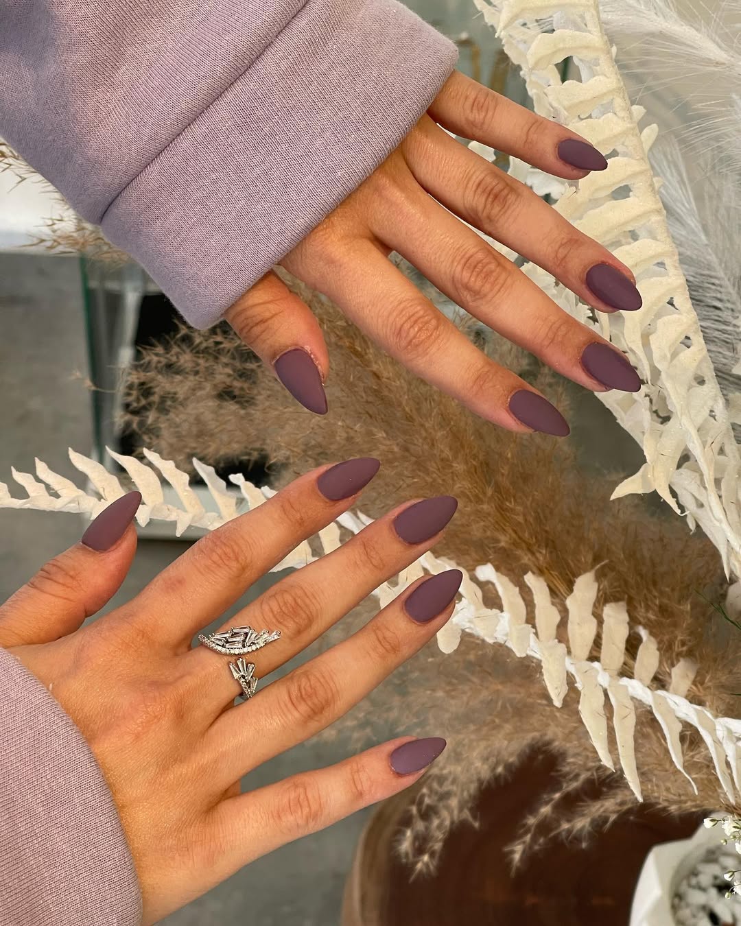 Deep Plum Matte Almond Nails with French Tips Deep Plum Matte Almond Nails with French Tips β Winter Matte Nails