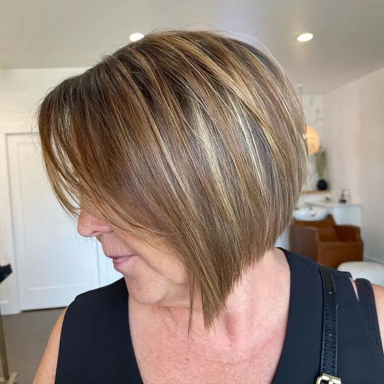 Angled Bob Medium Brown With Blonde — Winter Hair Colors for Women Over 70