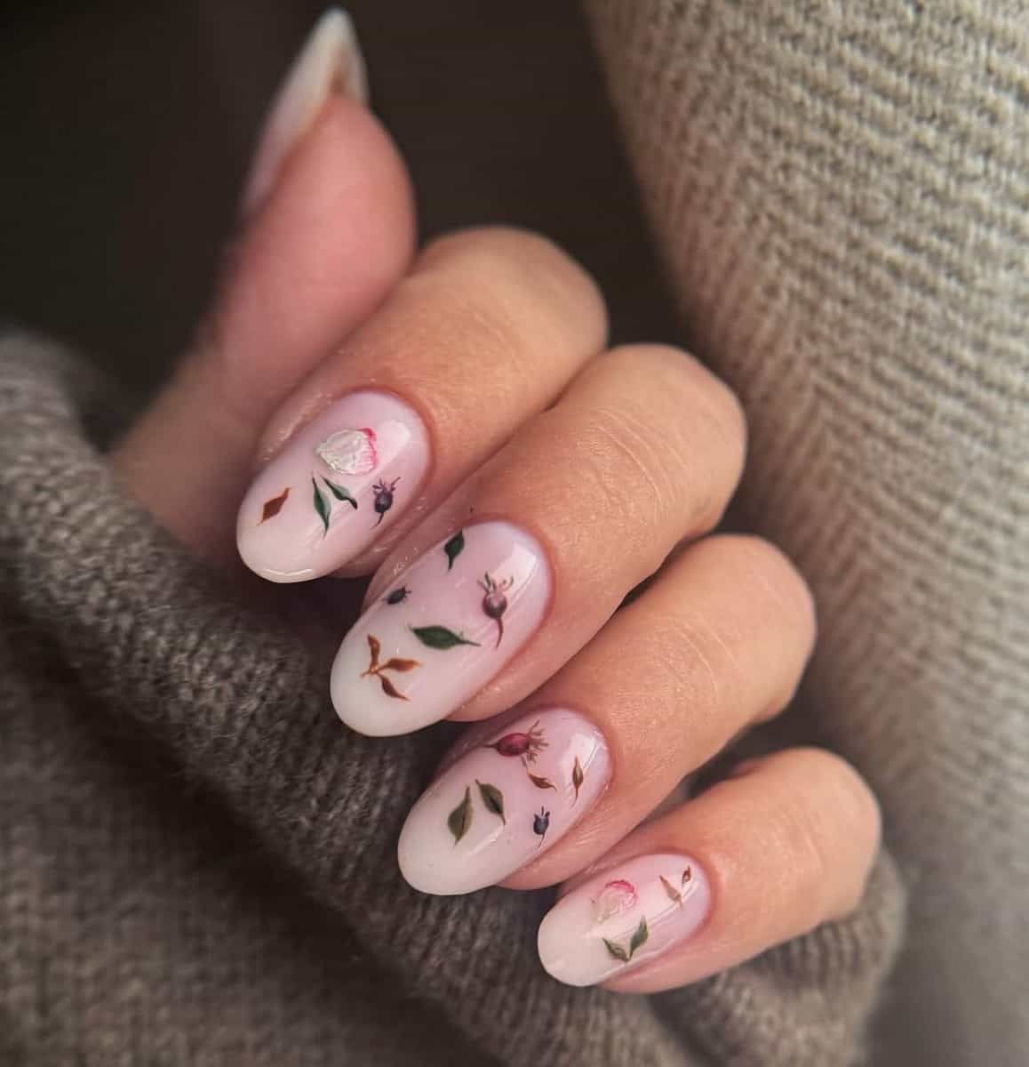 Sheer Pink French Tip with Subtle Florals Sheer Pink French Tip with Subtle Florals β Winter to Spring Transition Nails