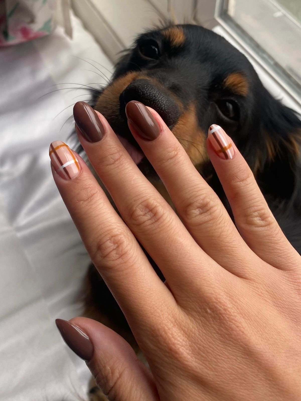 Brown White Orange Plaid Brown White Orange Plaid β Winter Plaid Nails