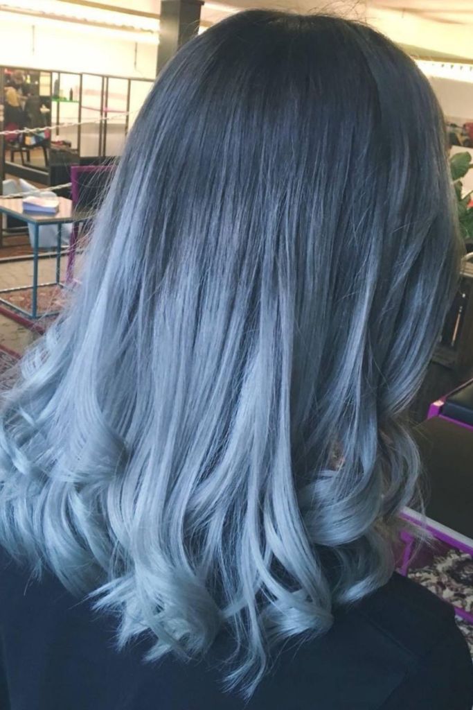 Gray Ombre Lob with Lighter Ends — Winter Hair Colors for Gray Hair