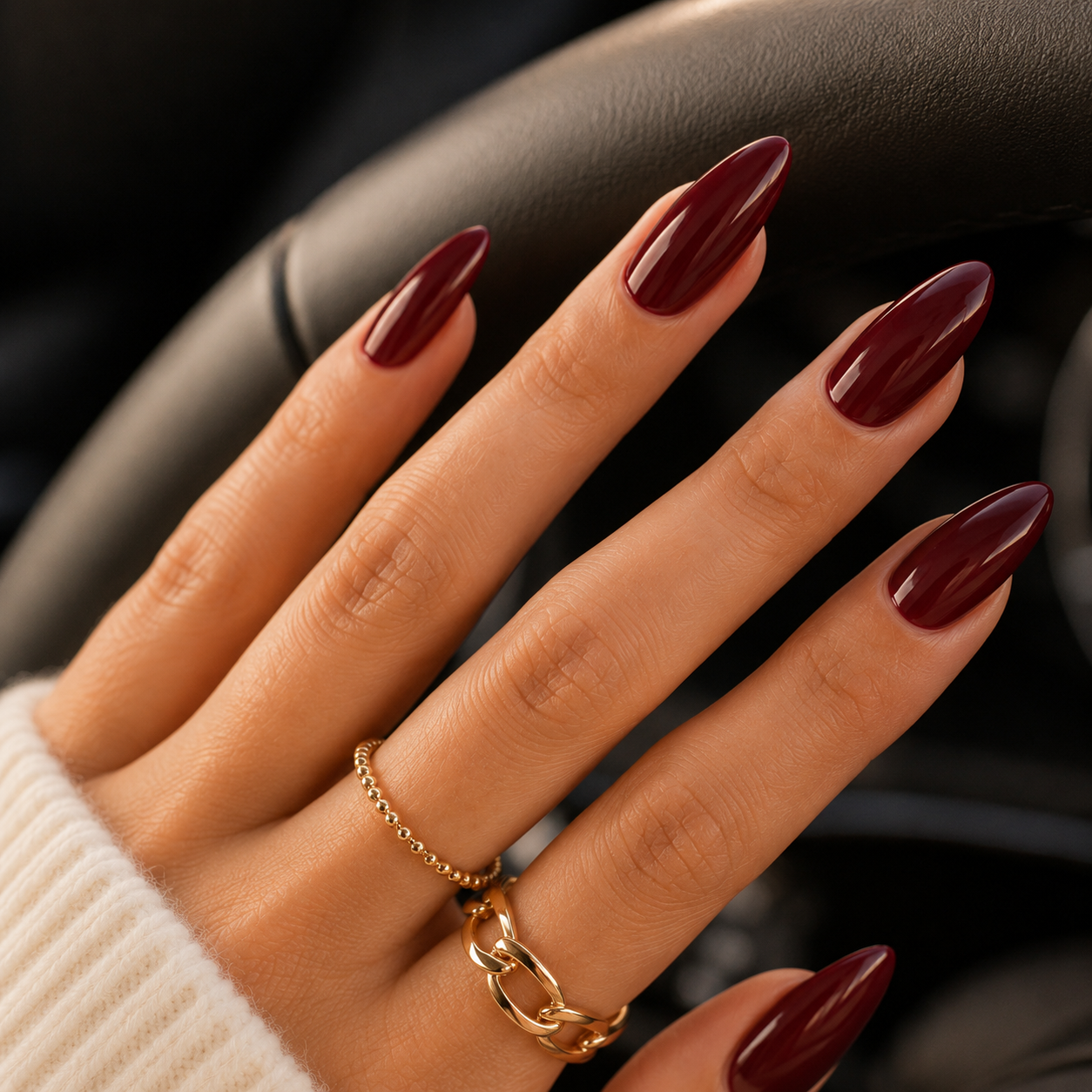 Deep Cranberry Red Glossy Almonds Deep Cranberry Red Glossy Almonds โ Winter Almond Nails