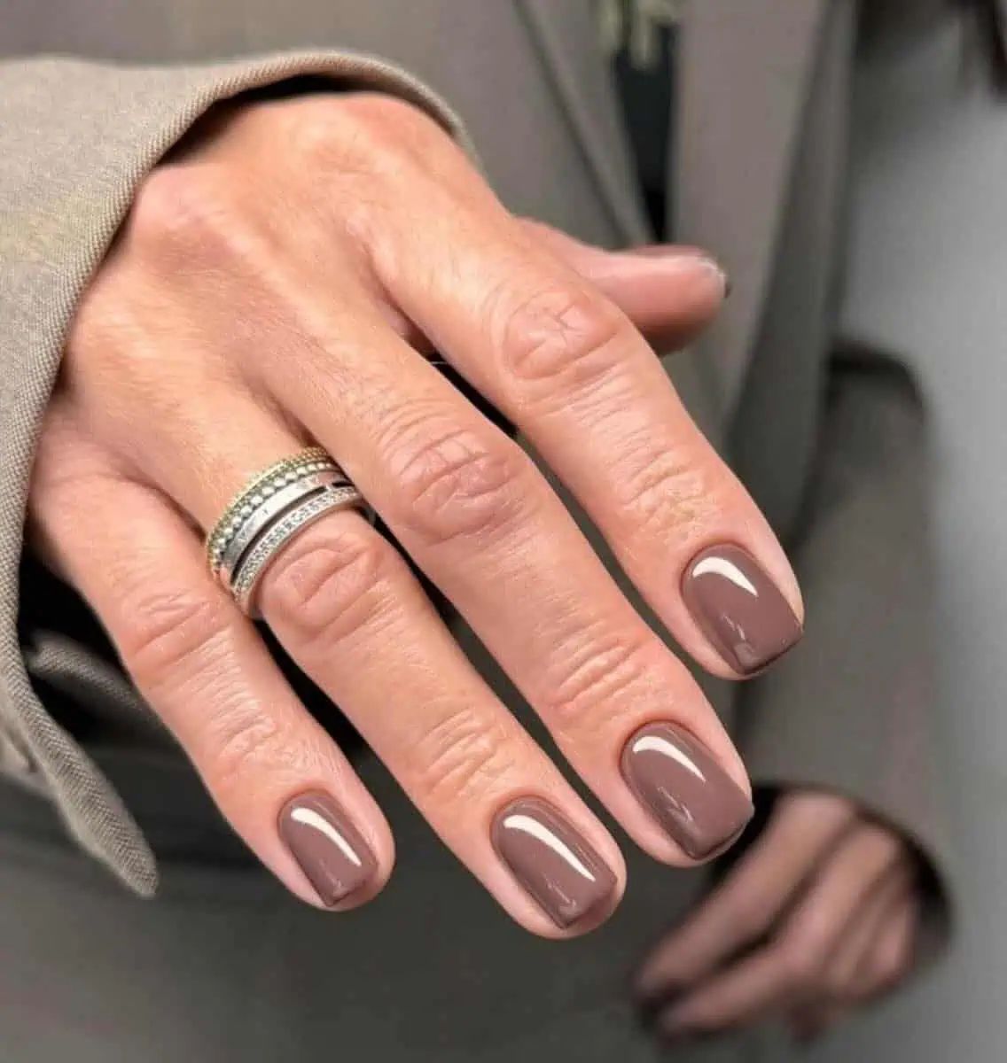 Short Square Medium Beige Brown Gloss Nails Short Square Medium Beige Brown Gloss Nails β Mocha Nails