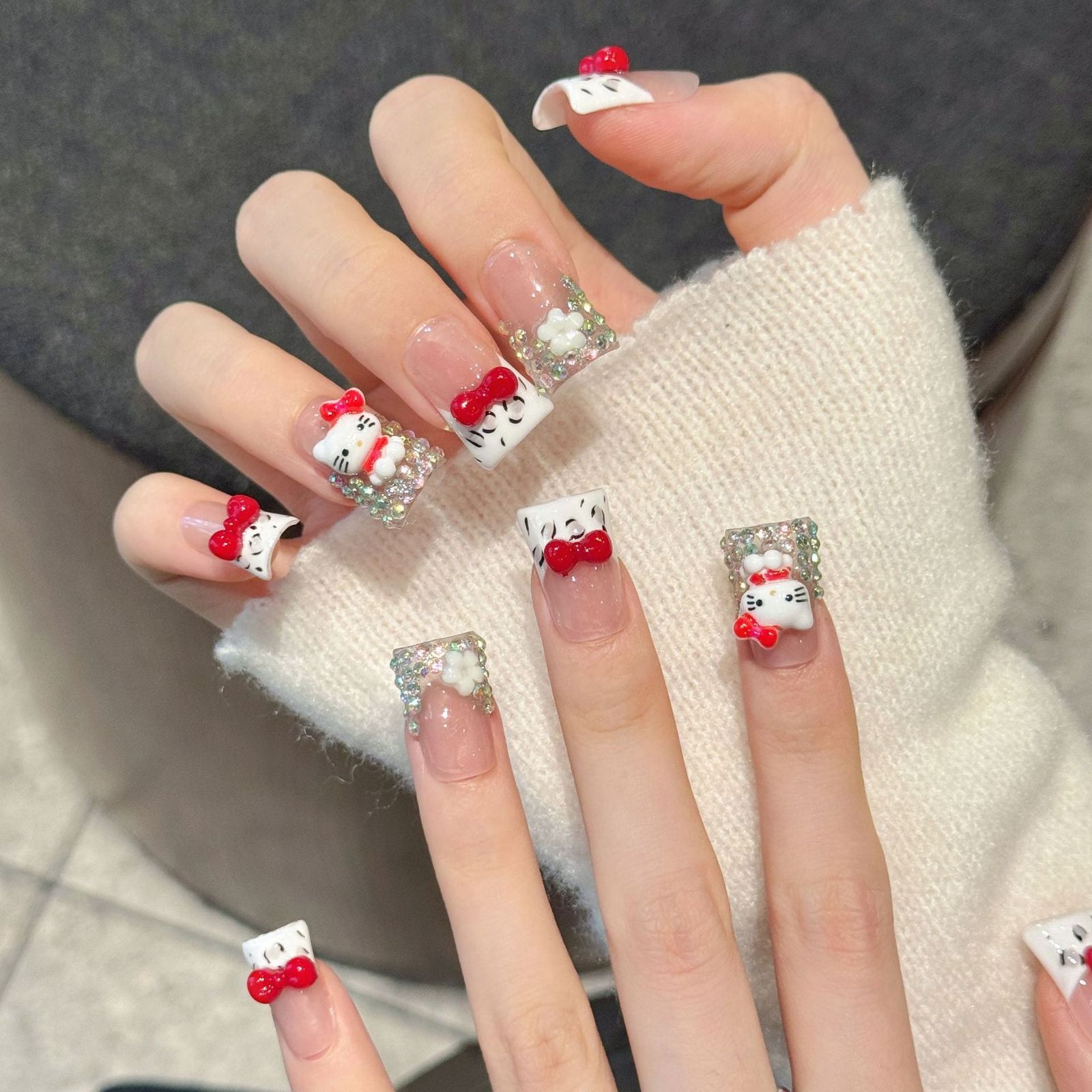 Long Square 3D Hello Kitty Charm Nails Long Square 3D Hello Kitty Charm Nails β Hello Kitty Christmas Nails 2026