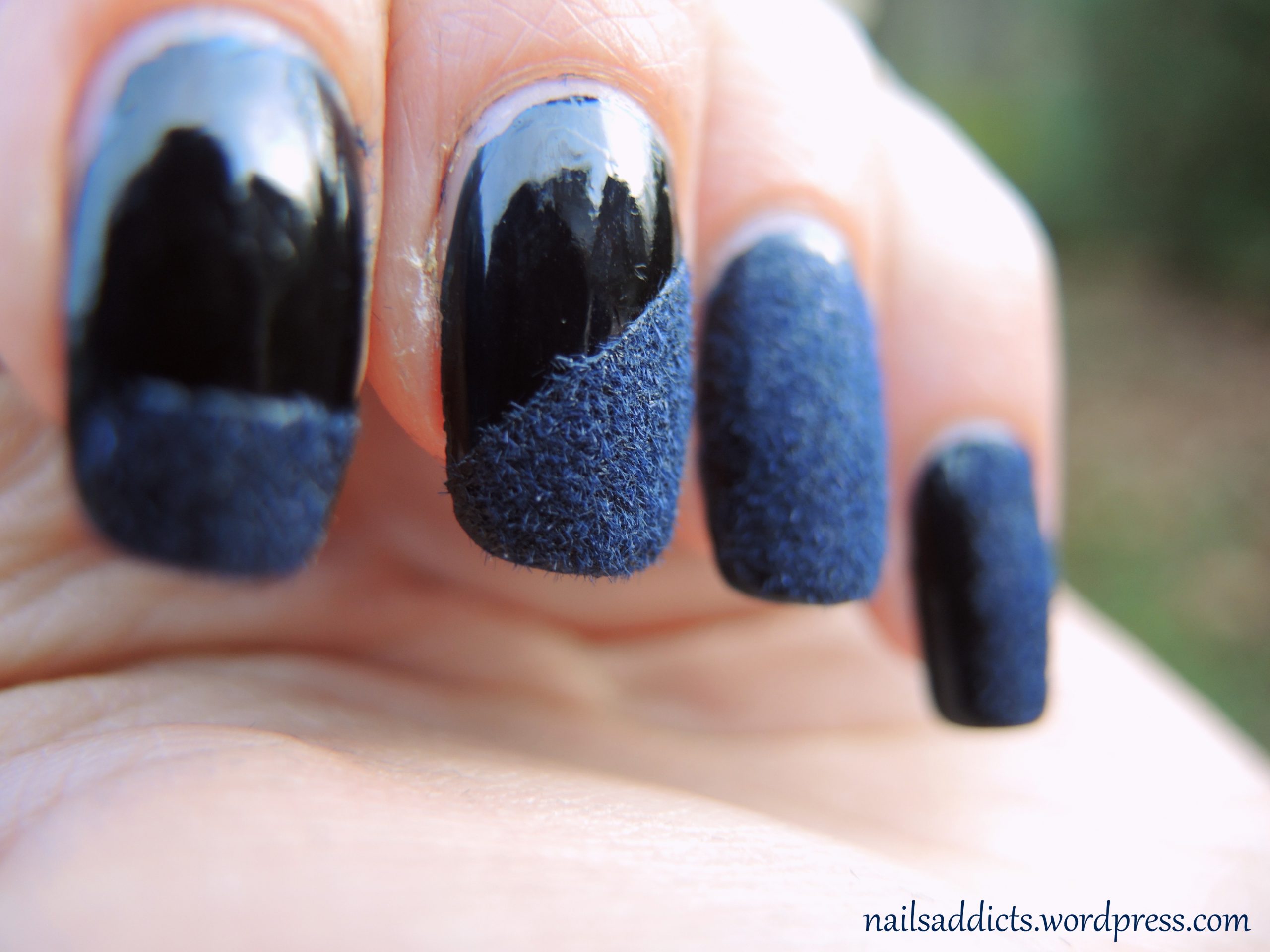 Glossy Black Navy Velvet Contrast Square Nails Glossy Black Navy Velvet Contrast Square Nails β Velvet Nails