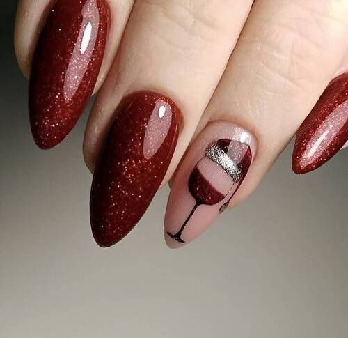 Glitter Red with Wine Glass Art Glitter Red with Wine Glass Art β New Years Nails 2027