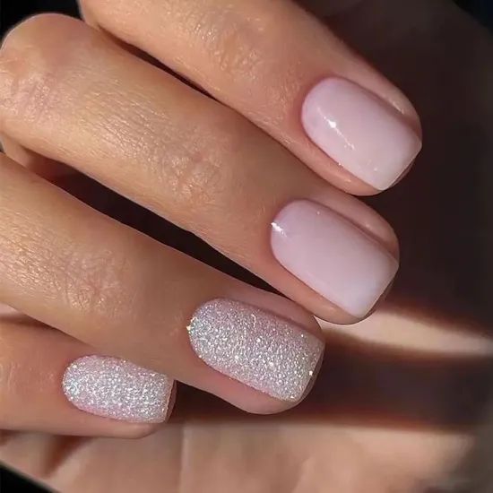 Glossy With Dense Glitter Visual Idea — Short Winter Square Nails