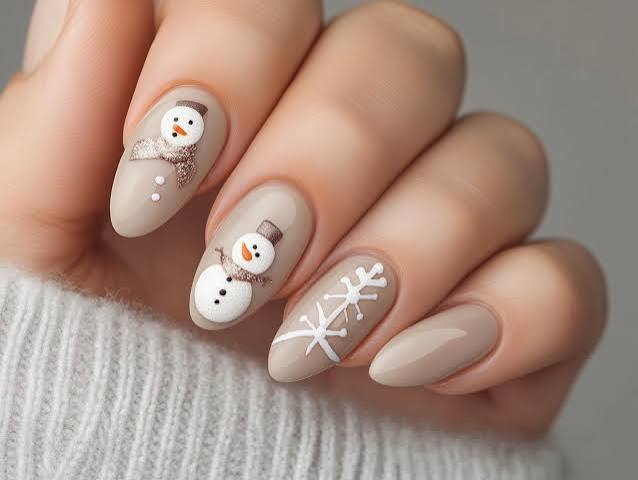 Matte Beige Snowman Nails Matte Beige Snowman Nails โ Winter Wonderland Nails