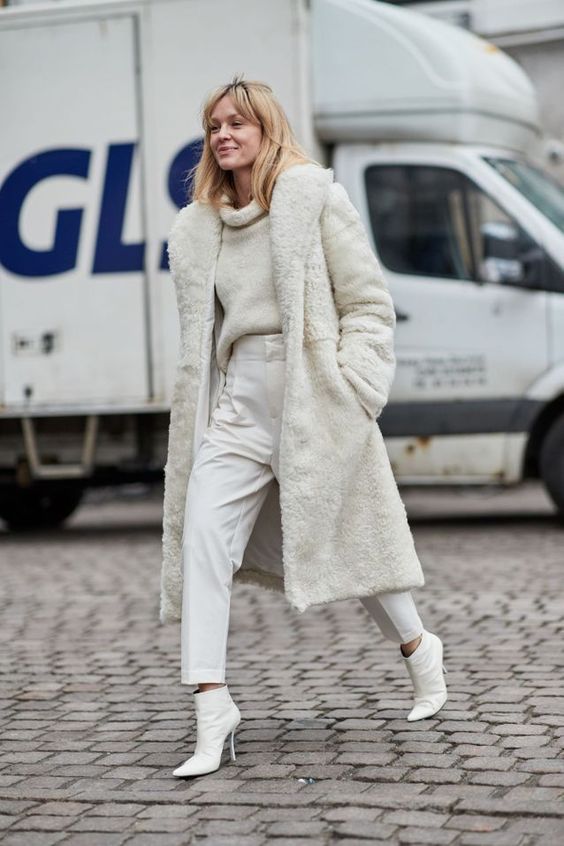 Teddy Coat Over Cream Turtleneck for Winter White Style — Winter White Outfits