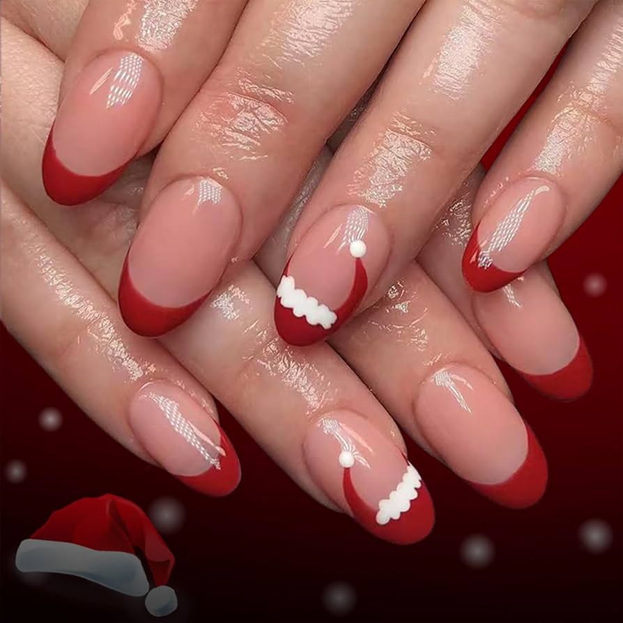 Santa Hat French Tip Nails Santa Hat French Tip Nails β Short Winter Nails