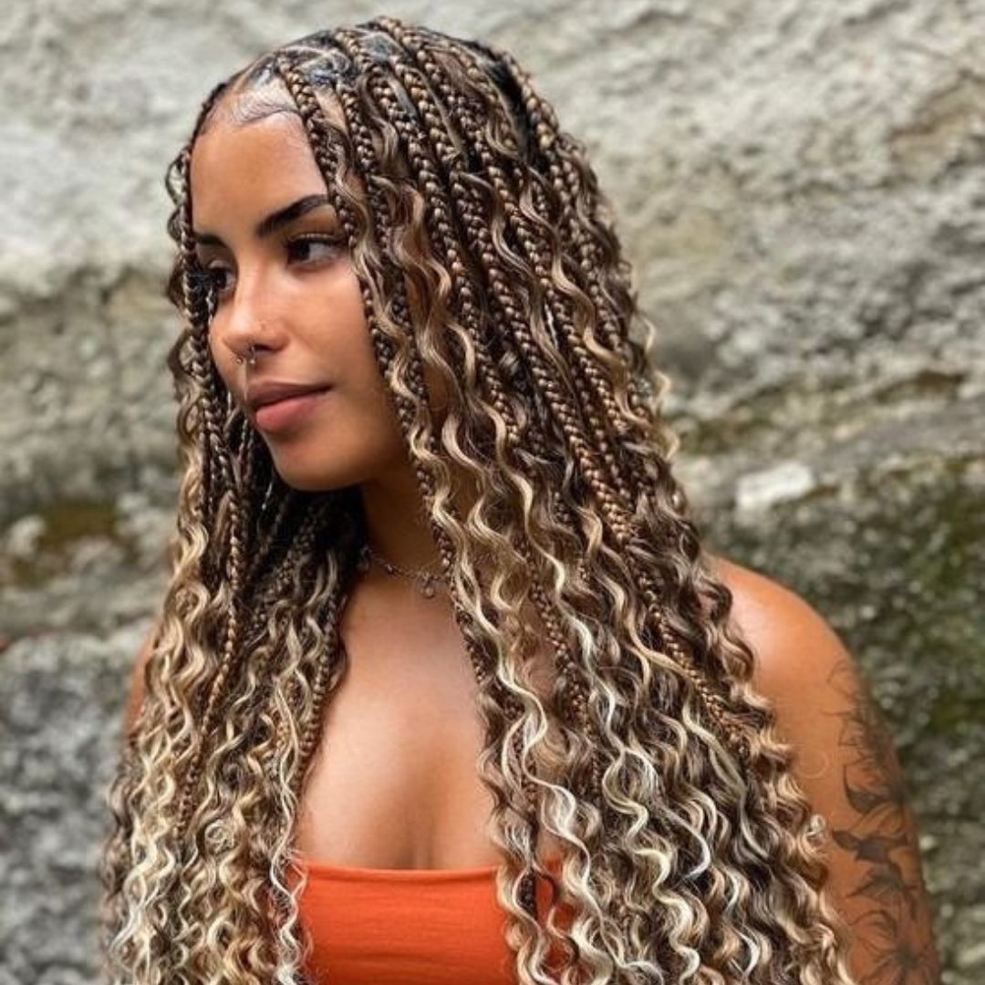 Box Braids with Blonde Highlights — Winter Hairstyles for Long Hair