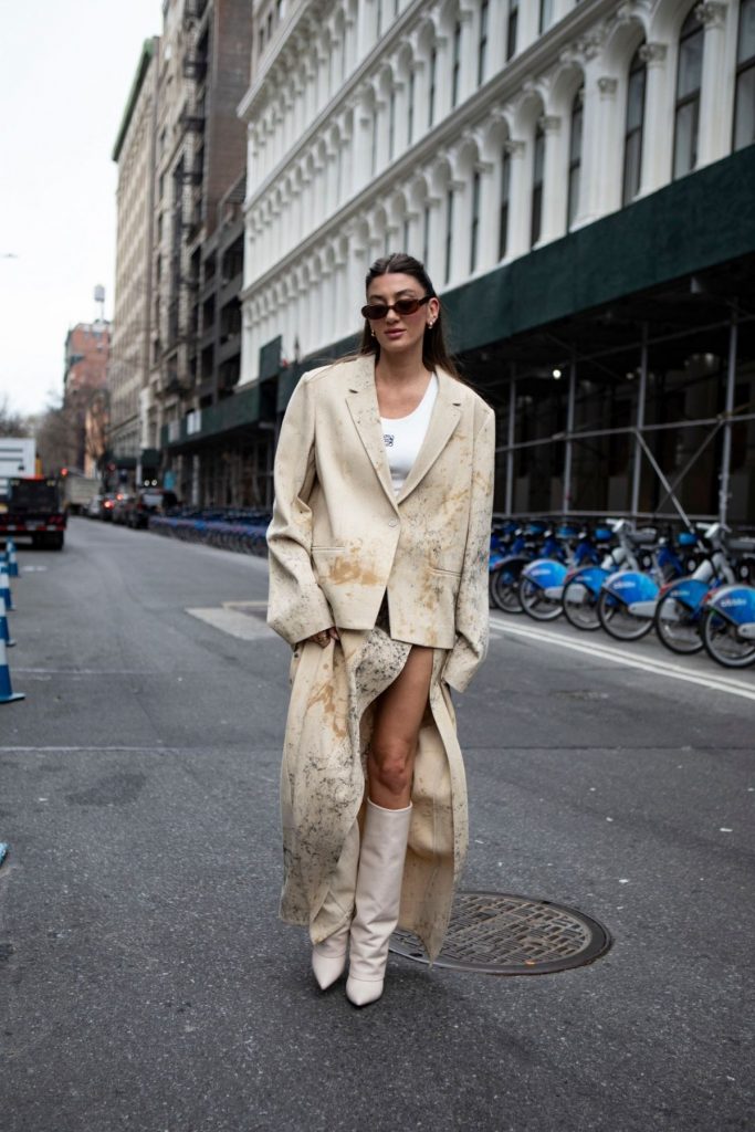 Oversized Beige Blazer with Knee-High Boots for Textured Street Style — NYC Winter Outfits