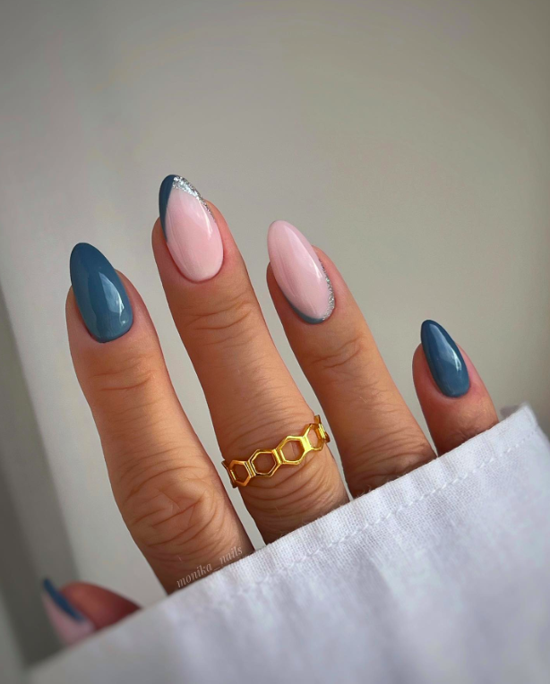 Dusty Blue Pink Silver Cuticle Sparkle Nails Dusty Blue Pink Silver Cuticle Sparkle Nails β Winter Acrylic Nails