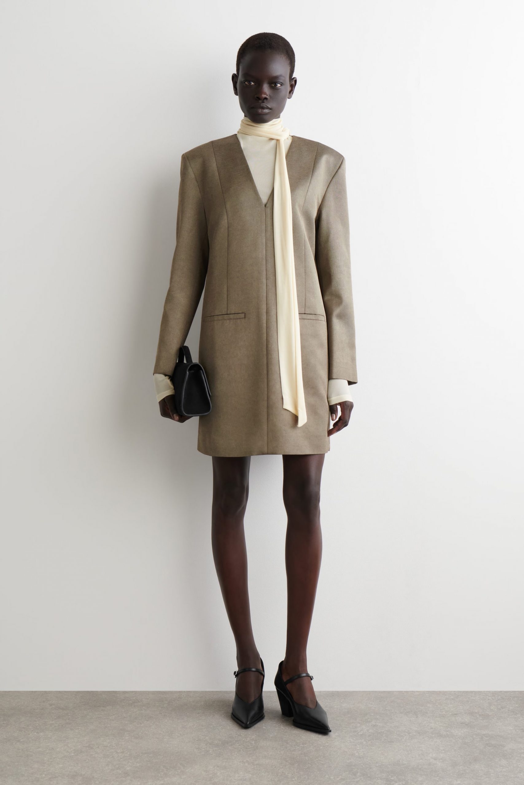 Pointed Black Heels Outfit Idea — Neutral Winter Outfits