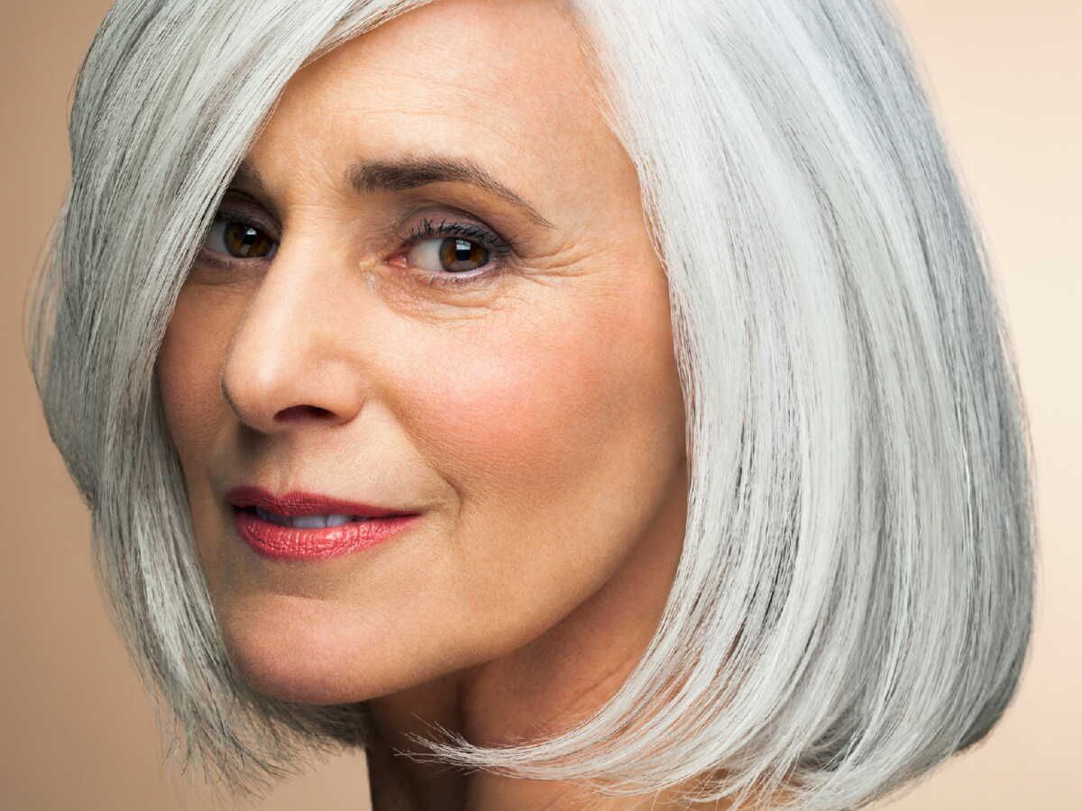 Natural Grey Chin Bob — Winter Hair Colors for Women Over 60