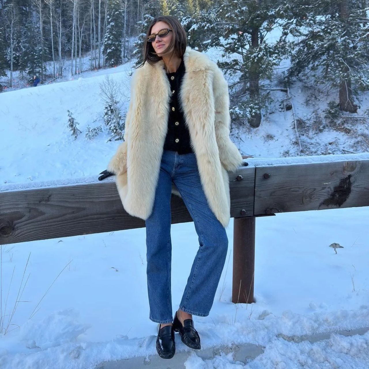 Cream Fur Coat with Blue Jeans Cream Fur Coat with Blue Jeans β Warm Winter Outfits