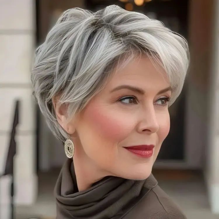 Voluminous Gray Pixie With Side Part Voluminous Gray Pixie With Side Part β Winter Haircuts for Gray Hair