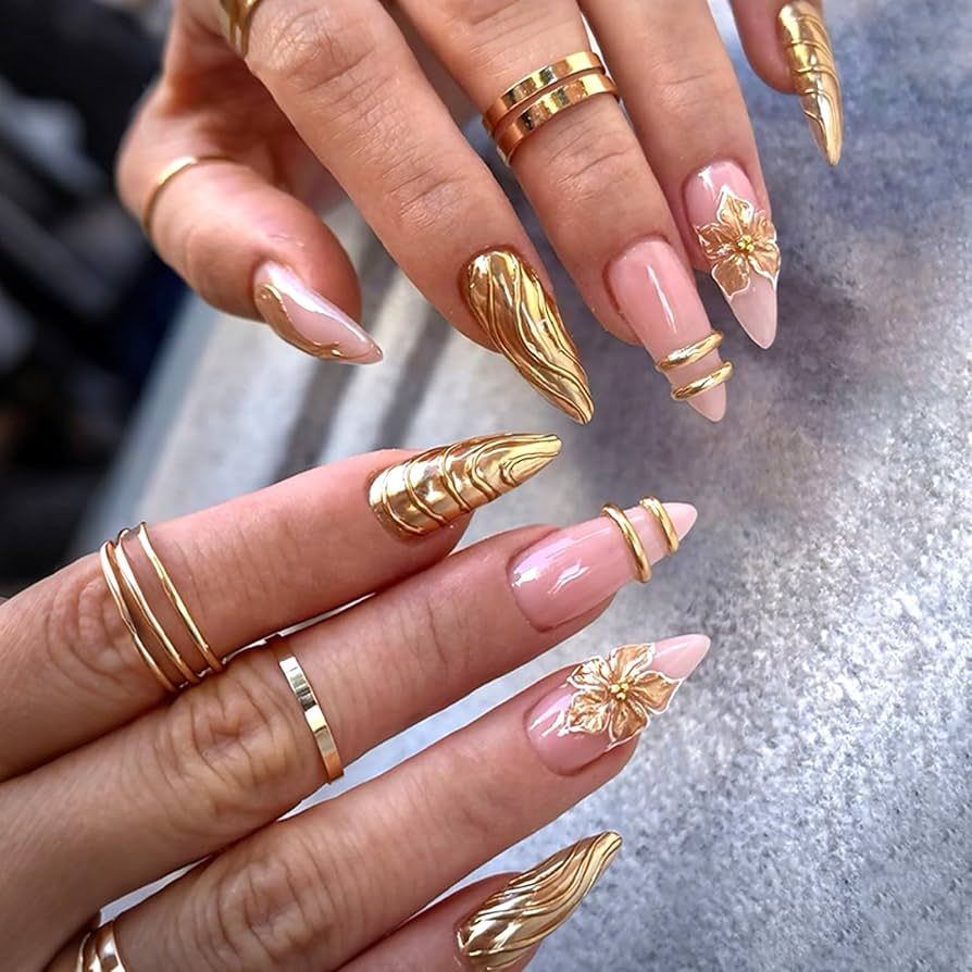 Gold 3D Elements Gold Wire Wraps Visual Idea Gold 3D Elements Gold Wire Wraps Visual Idea β New Years Acrylic Nails 2027