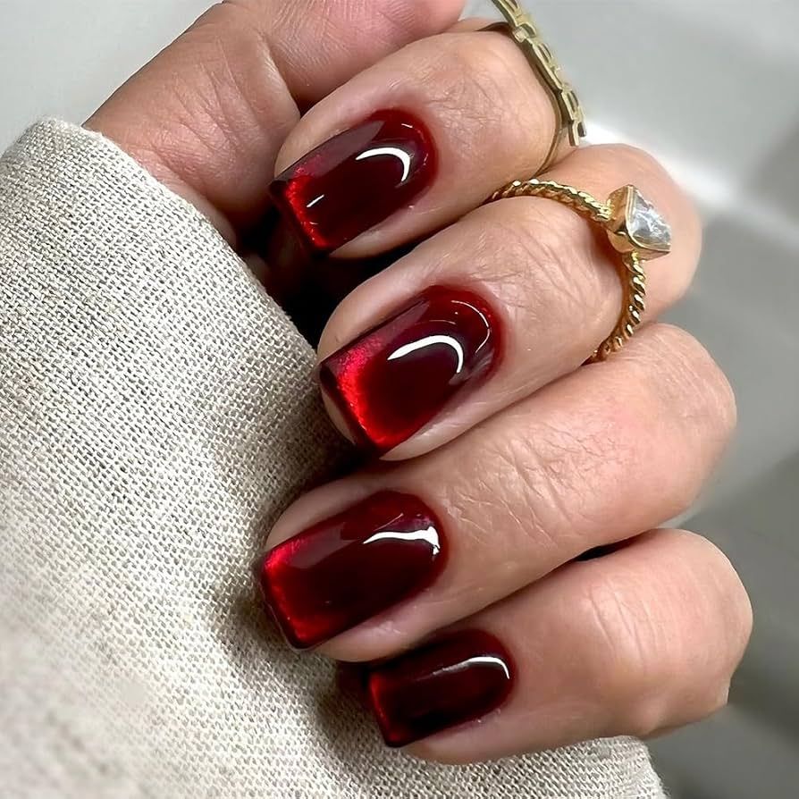 Deep Red Glossy Cat-Eye Nails Deep Red Glossy Cat-Eye Nails β Burgundy Nails