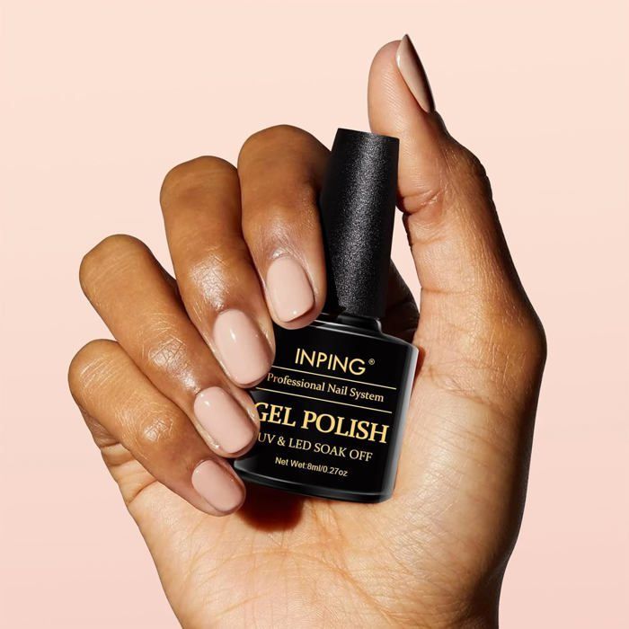 Light Beige Nude Glossy Rounded Square — Winter Nail Colors for Brown Skin