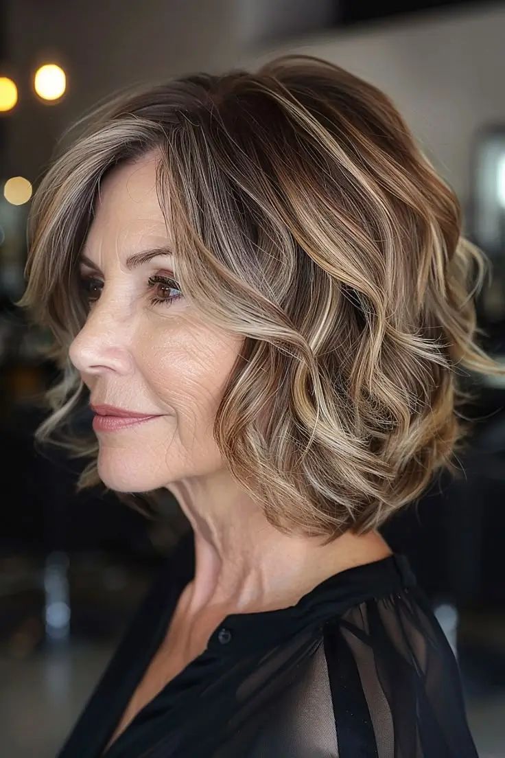 Angled Collarbone Bob with Dimensional Color Angled Collarbone Bob with Dimensional Color β Winter Hairstyles for Women Over 60