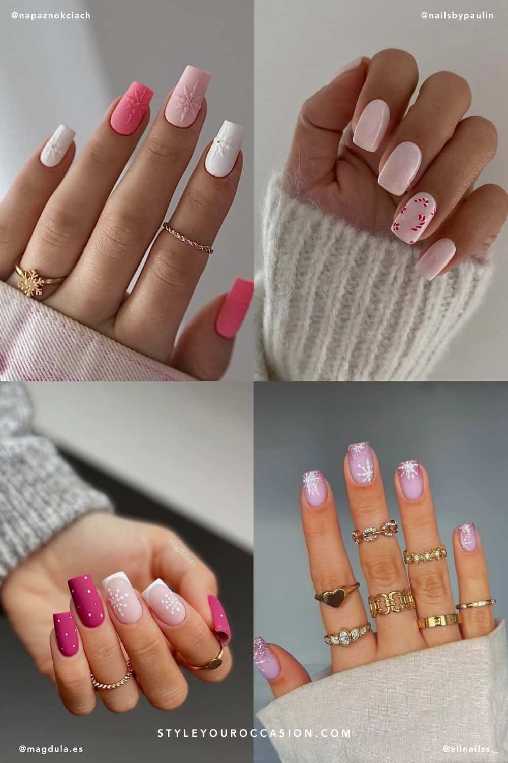 Matte and Glossy Pink Cable Knit Contrast Matte and Glossy Pink Cable Knit Contrast β Winter Squoval Nails