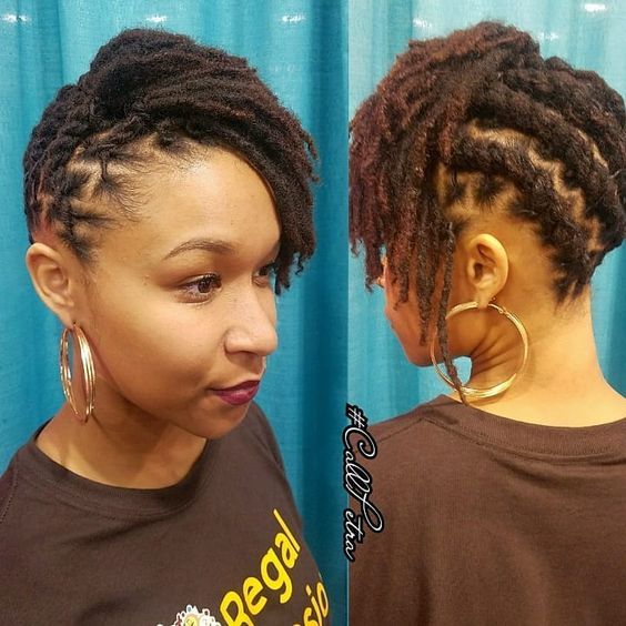 Updo With Textured Red-Toned Locs Updo With Textured Red-Toned Locs β Winter Loc Styles