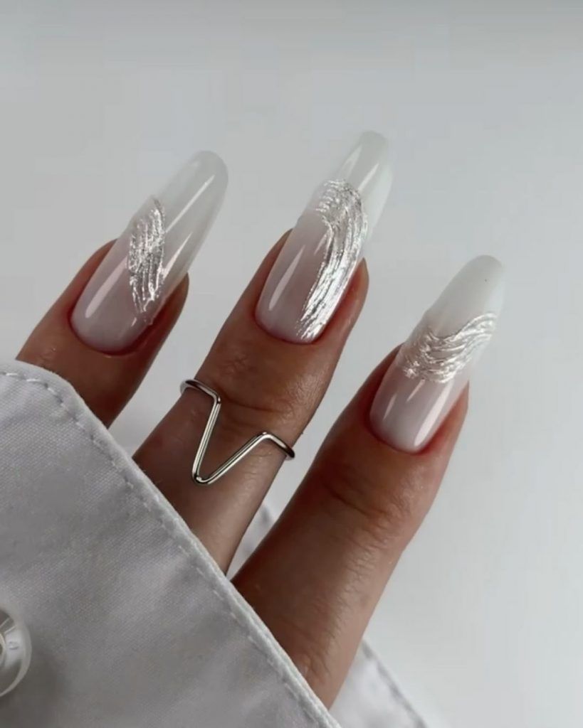Edgy Stiletto With Silver Foil Accents Edgy Stiletto With Silver Foil Accents β Winter Wedding Nails