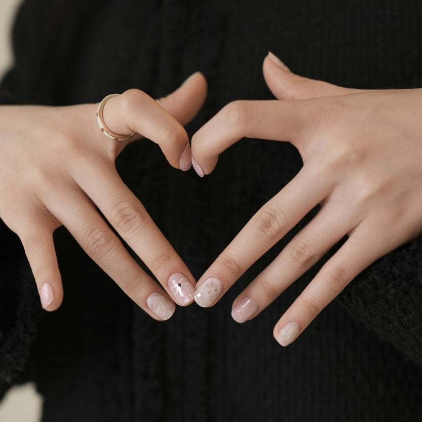 Pale Pink Floral Dot Oval Nails Pale Pink Floral Dot Oval Nails โ Winter Formal Nails