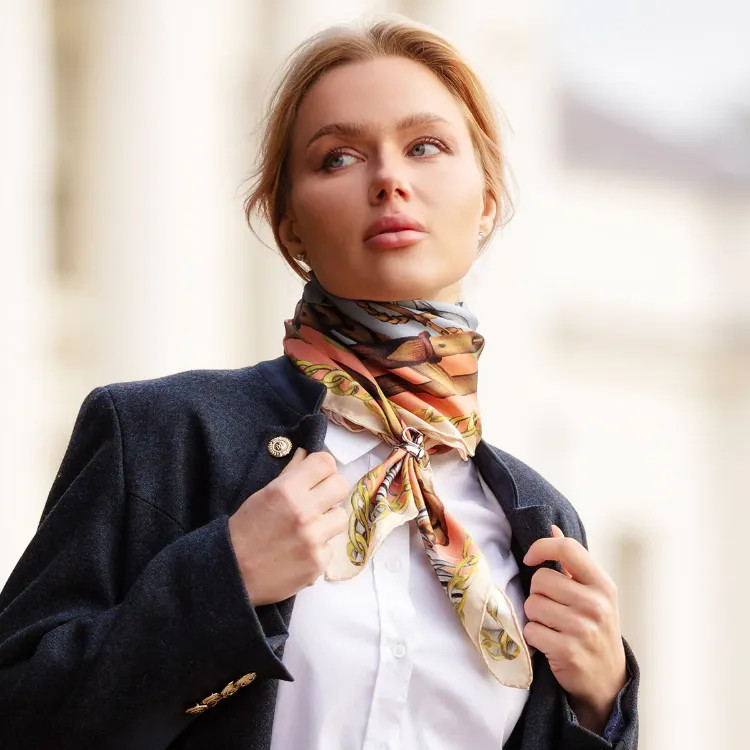 Ornate Scarf Knot Enhancing a Blazer and Shirt Combo Ornate Scarf Knot Enhancing a Blazer and Shirt Combo β Scarf Outfits