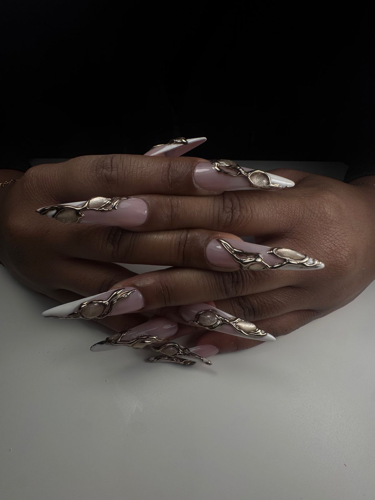 Extra-Long Stiletto with Gold Embellishments — New Years Press On Nails 2027