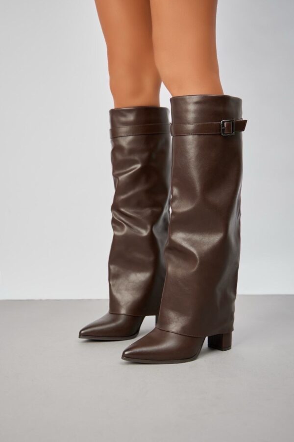 Slouchy Brown Leather Boots with Pointed Toes — Brown Boots Outfits