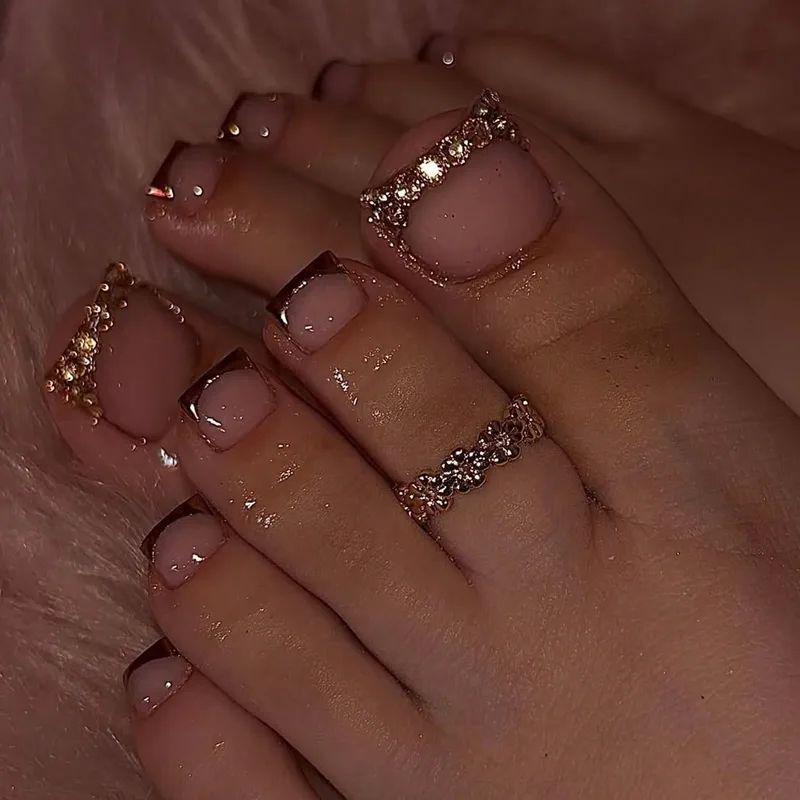 Chic Dark French Tip with Rhinestone Accents Chic Dark French Tip with Rhinestone Accents β Christmas Pedicure 2026