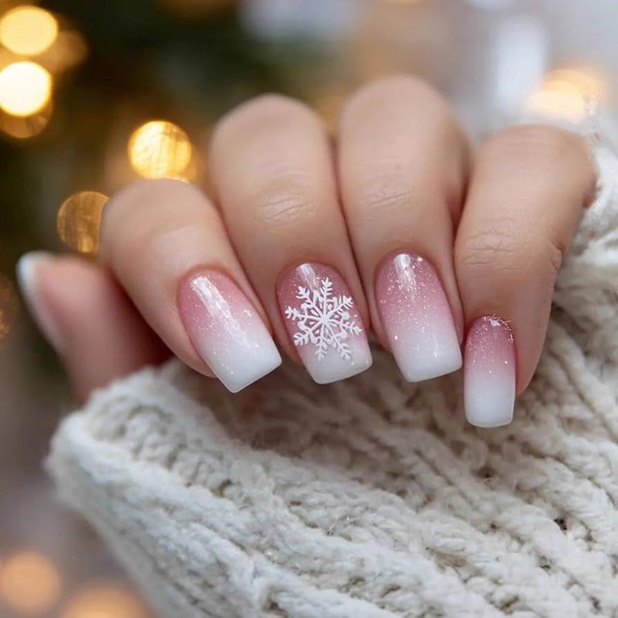 White To Pink Gradient With Large Snowflake White To Pink Gradient With Large Snowflake β Snowflake Nails
